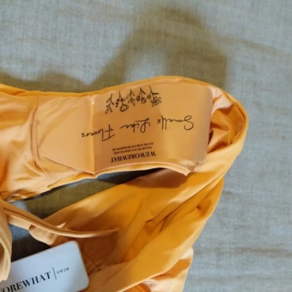 WeWoreWhat Ruched Bandeau Top High Leg Tie Side Bikini Bottoms Gold - Picture 8 of 8